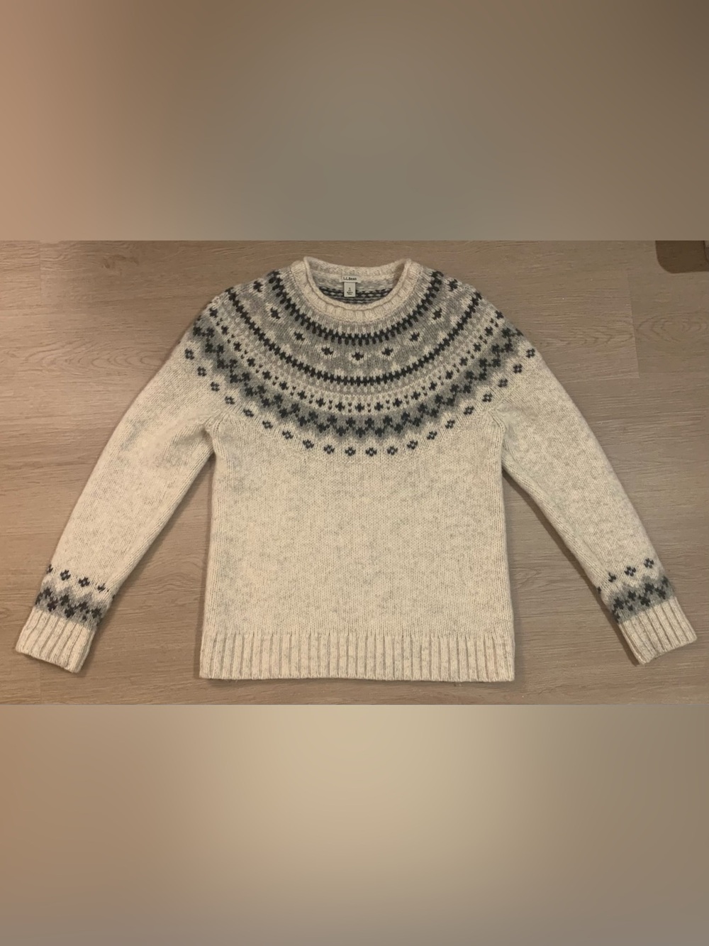 LL Bean 100% Lambswool Fair Isle Sweater Womens S Gray Black Heritage Nordic